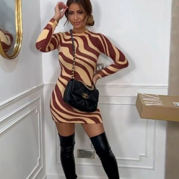 ZARA Long Sleeve Knit Dress Short New - Picture 1 of 7